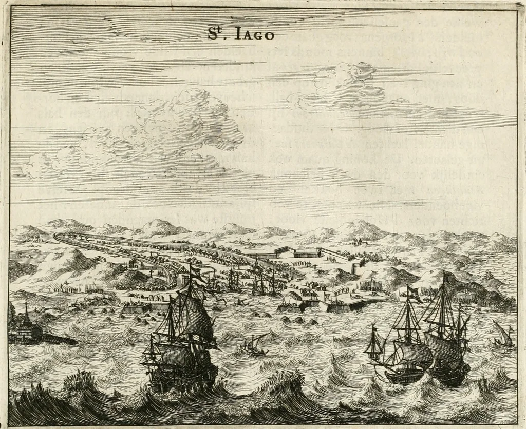 An illustration from De nieuwe en onbekende weereld, of, Beschryving van America en 't zuid-land : vervaetende d'oorsprong der Americaenen en zuid-landers, gedenkwaerdige togten derwaerds, gelegendheid der vaste kusten, eilanden, steden, sterkten, dorpen, tempels, bergen, fonteinen, stroomen, huisen, de natuur van beesten, boomen, planten en vreemde gewasschen, Gods-dienst en zeden, wonderlijke voorvallen, vereeuwde en nieuwe oorlogen: verciert met af-beeldsels na 't leven in America gemaekt,, 1671, leaf 132