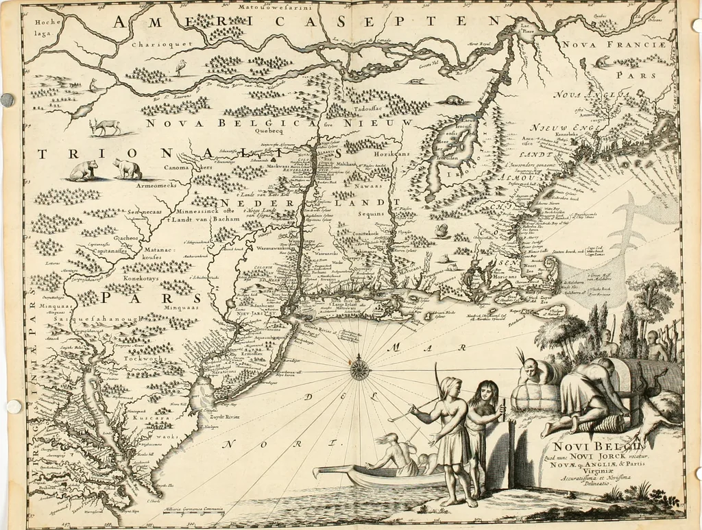 An illustration from De nieuwe en onbekende weereld, of, Beschryving van America en 't zuid-land : vervaetende d'oorsprong der Americaenen en zuid-landers, gedenkwaerdige togten derwaerds, gelegendheid der vaste kusten, eilanden, steden, sterkten, dorpen, tempels, bergen, fonteinen, stroomen, huisen, de natuur van beesten, boomen, planten en vreemde gewasschen, Gods-dienst en zeden, wonderlijke voorvallen, vereeuwde en nieuwe oorlogen: verciert met af-beeldsels na 't leven in America gemaekt,, 1671, leaf 153