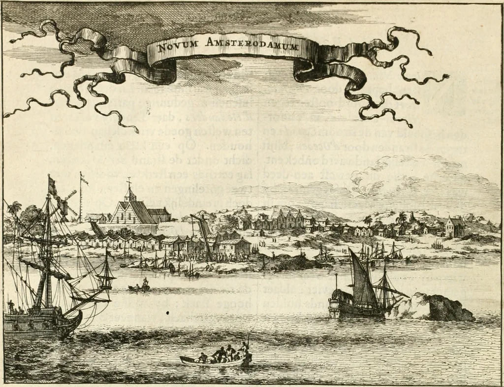 An illustration from De nieuwe en onbekende weereld, of, Beschryving van America en 't zuid-land : vervaetende d'oorsprong der Americaenen en zuid-landers, gedenkwaerdige togten derwaerds, gelegendheid der vaste kusten, eilanden, steden, sterkten, dorpen, tempels, bergen, fonteinen, stroomen, huisen, de natuur van beesten, boomen, planten en vreemde gewasschen, Gods-dienst en zeden, wonderlijke voorvallen, vereeuwde en nieuwe oorlogen: verciert met af-beeldsels na 't leven in America gemaekt,, 1671, leaf 155