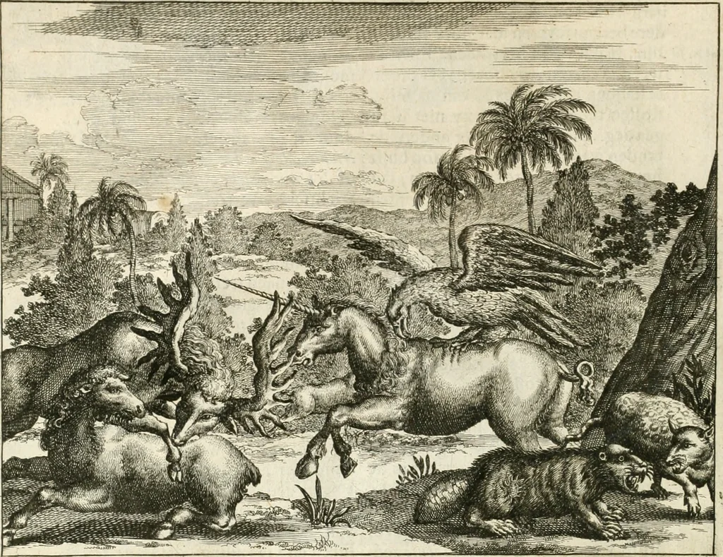 An illustration from De nieuwe en onbekende weereld, of, Beschryving van America en 't zuid-land : vervaetende d'oorsprong der Americaenen en zuid-landers, gedenkwaerdige togten derwaerds, gelegendheid der vaste kusten, eilanden, steden, sterkten, dorpen, tempels, bergen, fonteinen, stroomen, huisen, de natuur van beesten, boomen, planten en vreemde gewasschen, Gods-dienst en zeden, wonderlijke voorvallen, vereeuwde en nieuwe oorlogen: verciert met af-beeldsels na 't leven in America gemaekt,, 1671, leaf 157