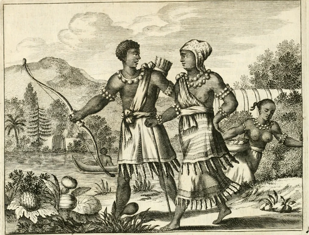 An illustration from De nieuwe en onbekende weereld, of, Beschryving van America en 't zuid-land : vervaetende d'oorsprong der Americaenen en zuid-landers, gedenkwaerdige togten derwaerds, gelegendheid der vaste kusten, eilanden, steden, sterkten, dorpen, tempels, bergen, fonteinen, stroomen, huisen, de natuur van beesten, boomen, planten en vreemde gewasschen, Gods-dienst en zeden, wonderlijke voorvallen, vereeuwde en nieuwe oorlogen: verciert met af-beeldsels na 't leven in America gemaekt,, 1671, leaf 161