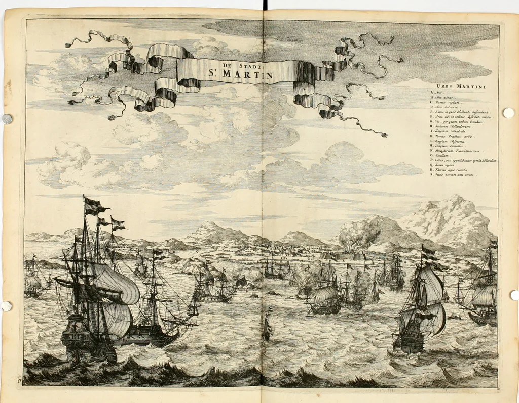 An illustration from De nieuwe en onbekende weereld, of, Beschryving van America en 't zuid-land : vervaetende d'oorsprong der Americaenen en zuid-landers, gedenkwaerdige togten derwaerds, gelegendheid der vaste kusten, eilanden, steden, sterkten, dorpen, tempels, bergen, fonteinen, stroomen, huisen, de natuur van beesten, boomen, planten en vreemde gewasschen, Gods-dienst en zeden, wonderlijke voorvallen, vereeuwde en nieuwe oorlogen: verciert met af-beeldsels na 't leven in America gemaekt,, 1671, leaf 235