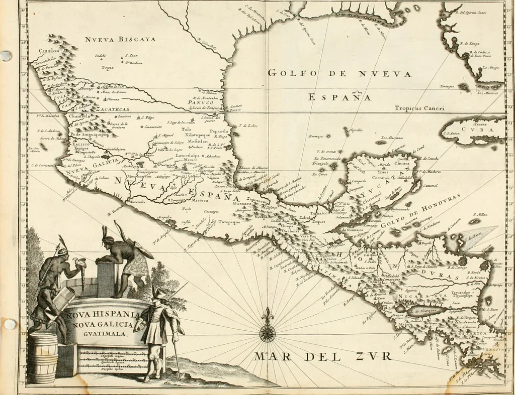 An illustration from De nieuwe en onbekende weereld, of, Beschryving van America en 't zuid-land : vervaetende d'oorsprong der Americaenen en zuid-landers, gedenkwaerdige togten derwaerds, gelegendheid der vaste kusten, eilanden, steden, sterkten, dorpen, tempels, bergen, fonteinen, stroomen, huisen, de natuur van beesten, boomen, planten en vreemde gewasschen, Gods-dienst en zeden, wonderlijke voorvallen, vereeuwde en nieuwe oorlogen: verciert met af-beeldsels na 't leven in America gemaekt,, 1671, leaf 283