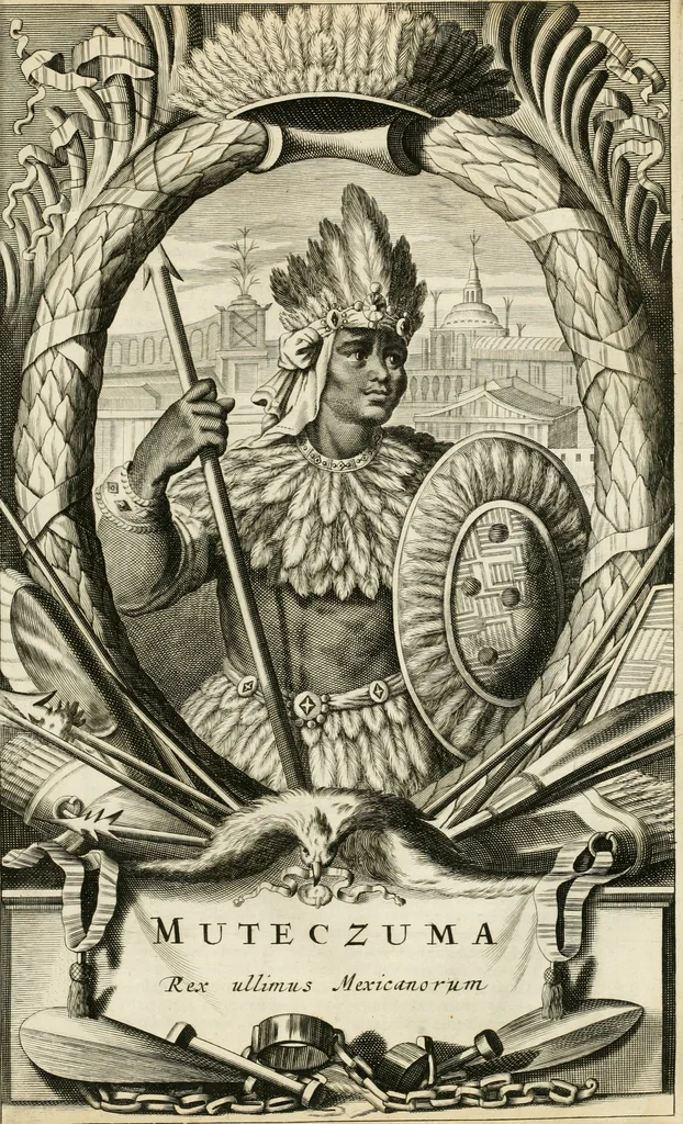 An illustration from De nieuwe en onbekende weereld, of, Beschryving van America en 't zuid-land : vervaetende d'oorsprong der Americaenen en zuid-landers, gedenkwaerdige togten derwaerds, gelegendheid der vaste kusten, eilanden, steden, sterkten, dorpen, tempels, bergen, fonteinen, stroomen, huisen, de natuur van beesten, boomen, planten en vreemde gewasschen, Gods-dienst en zeden, wonderlijke voorvallen, vereeuwde en nieuwe oorlogen: verciert met af-beeldsels na 't leven in America gemaekt,, 1671, leaf 300