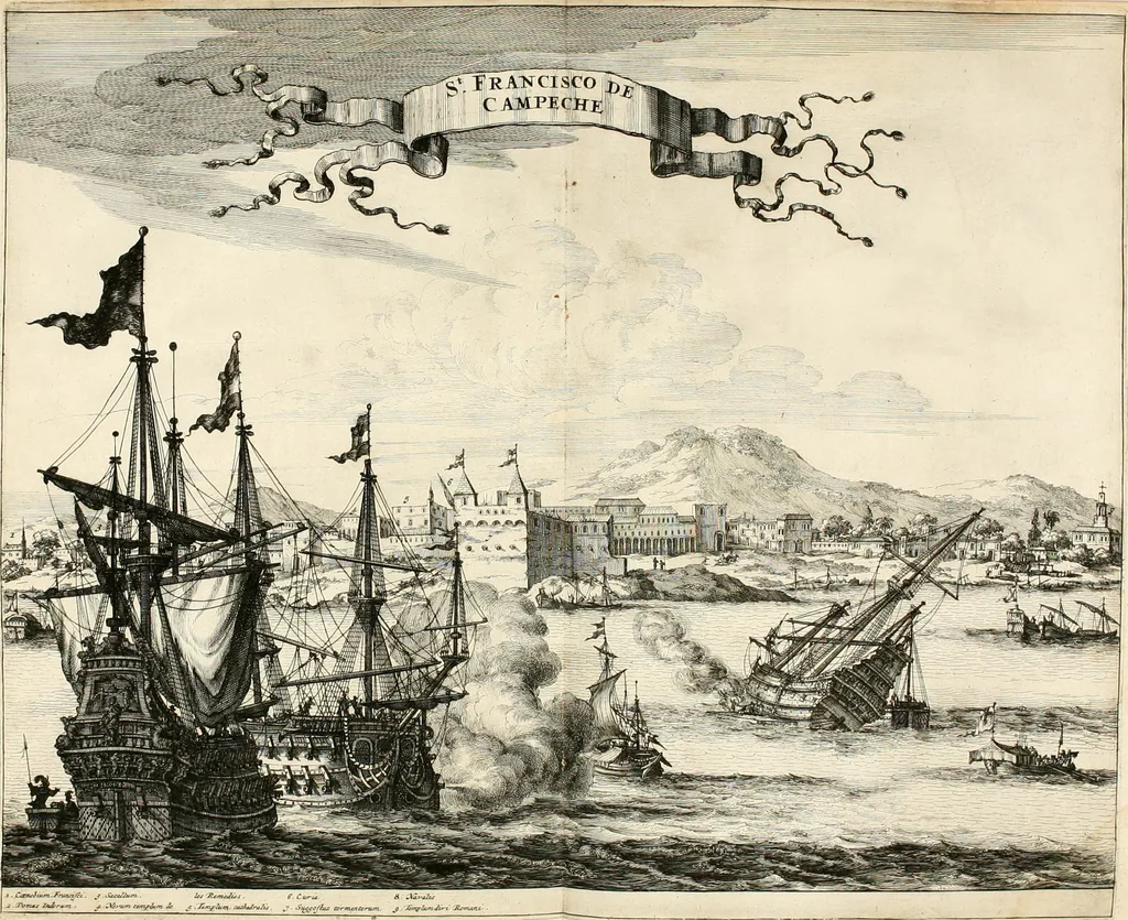 An illustration from De nieuwe en onbekende weereld, of, Beschryving van America en 't zuid-land : vervaetende d'oorsprong der Americaenen en zuid-landers, gedenkwaerdige togten derwaerds, gelegendheid der vaste kusten, eilanden, steden, sterkten, dorpen, tempels, bergen, fonteinen, stroomen, huisen, de natuur van beesten, boomen, planten en vreemde gewasschen, Gods-dienst en zeden, wonderlijke voorvallen, vereeuwde en nieuwe oorlogen: verciert met af-beeldsels na 't leven in America gemaekt,, 1671, leaf 319