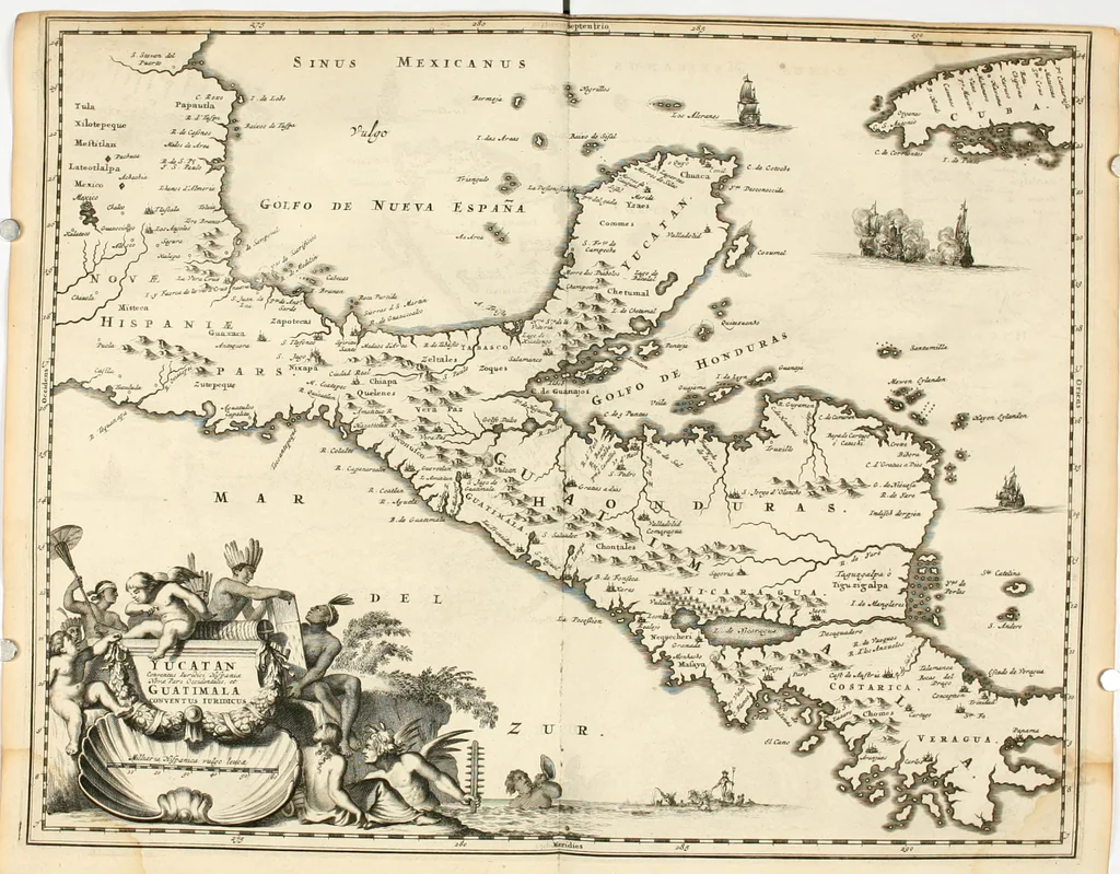 An illustration from De nieuwe en onbekende weereld, of, Beschryving van America en 't zuid-land : vervaetende d'oorsprong der Americaenen en zuid-landers, gedenkwaerdige togten derwaerds, gelegendheid der vaste kusten, eilanden, steden, sterkten, dorpen, tempels, bergen, fonteinen, stroomen, huisen, de natuur van beesten, boomen, planten en vreemde gewasschen, Gods-dienst en zeden, wonderlijke voorvallen, vereeuwde en nieuwe oorlogen: verciert met af-beeldsels na 't leven in America gemaekt,, 1671, leaf 321