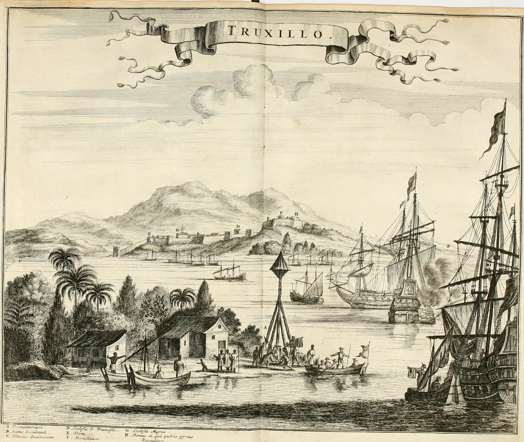 An illustration from De nieuwe en onbekende weereld, of, Beschryving van America en 't zuid-land : vervaetende d'oorsprong der Americaenen en zuid-landers, gedenkwaerdige togten derwaerds, gelegendheid der vaste kusten, eilanden, steden, sterkten, dorpen, tempels, bergen, fonteinen, stroomen, huisen, de natuur van beesten, boomen, planten en vreemde gewasschen, Gods-dienst en zeden, wonderlijke voorvallen, vereeuwde en nieuwe oorlogen: verciert met af-beeldsels na 't leven in America gemaekt,, 1671, leaf 341