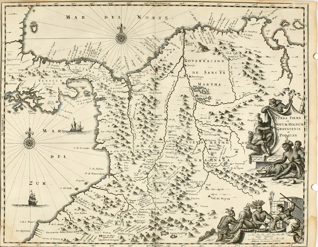 An illustration from De nieuwe en onbekende weereld, of, Beschryving van America en 't zuid-land : vervaetende d'oorsprong der Americaenen en zuid-landers, gedenkwaerdige togten derwaerds, gelegendheid der vaste kusten, eilanden, steden, sterkten, dorpen, tempels, bergen, fonteinen, stroomen, huisen, de natuur van beesten, boomen, planten en vreemde gewasschen, Gods-dienst en zeden, wonderlijke voorvallen, vereeuwde en nieuwe oorlogen: verciert met af-beeldsels na 't leven in America gemaekt,, 1671, leaf 347