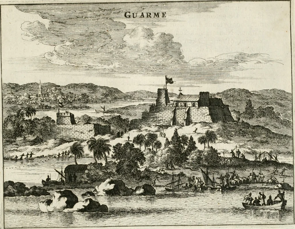 An illustration from De nieuwe en onbekende weereld, of, Beschryving van America en 't zuid-land : vervaetende d'oorsprong der Americaenen en zuid-landers, gedenkwaerdige togten derwaerds, gelegendheid der vaste kusten, eilanden, steden, sterkten, dorpen, tempels, bergen, fonteinen, stroomen, huisen, de natuur van beesten, boomen, planten en vreemde gewasschen, Gods-dienst en zeden, wonderlijke voorvallen, vereeuwde en nieuwe oorlogen: verciert met af-beeldsels na 't leven in America gemaekt,, 1671, leaf 408