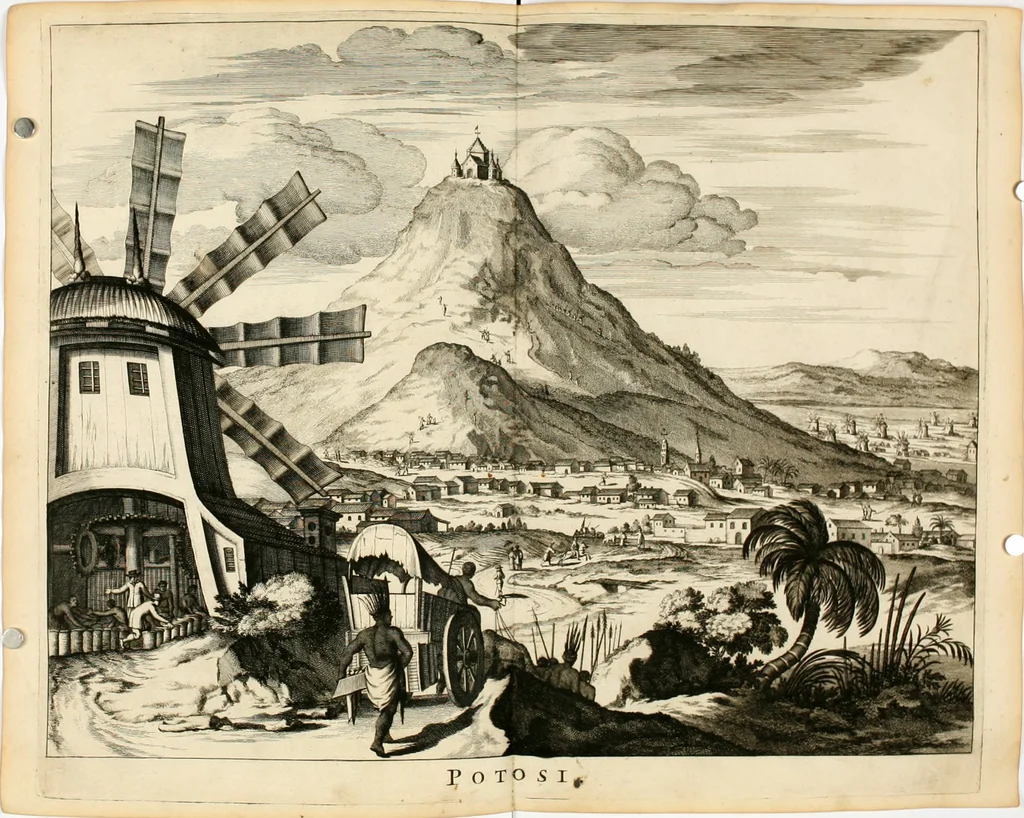 An illustration from De nieuwe en onbekende weereld, of, Beschryving van America en 't zuid-land : vervaetende d'oorsprong der Americaenen en zuid-landers, gedenkwaerdige togten derwaerds, gelegendheid der vaste kusten, eilanden, steden, sterkten, dorpen, tempels, bergen, fonteinen, stroomen, huisen, de natuur van beesten, boomen, planten en vreemde gewasschen, Gods-dienst en zeden, wonderlijke voorvallen, vereeuwde en nieuwe oorlogen: verciert met af-beeldsels na 't leven in America gemaekt,, 1671, leaf 431