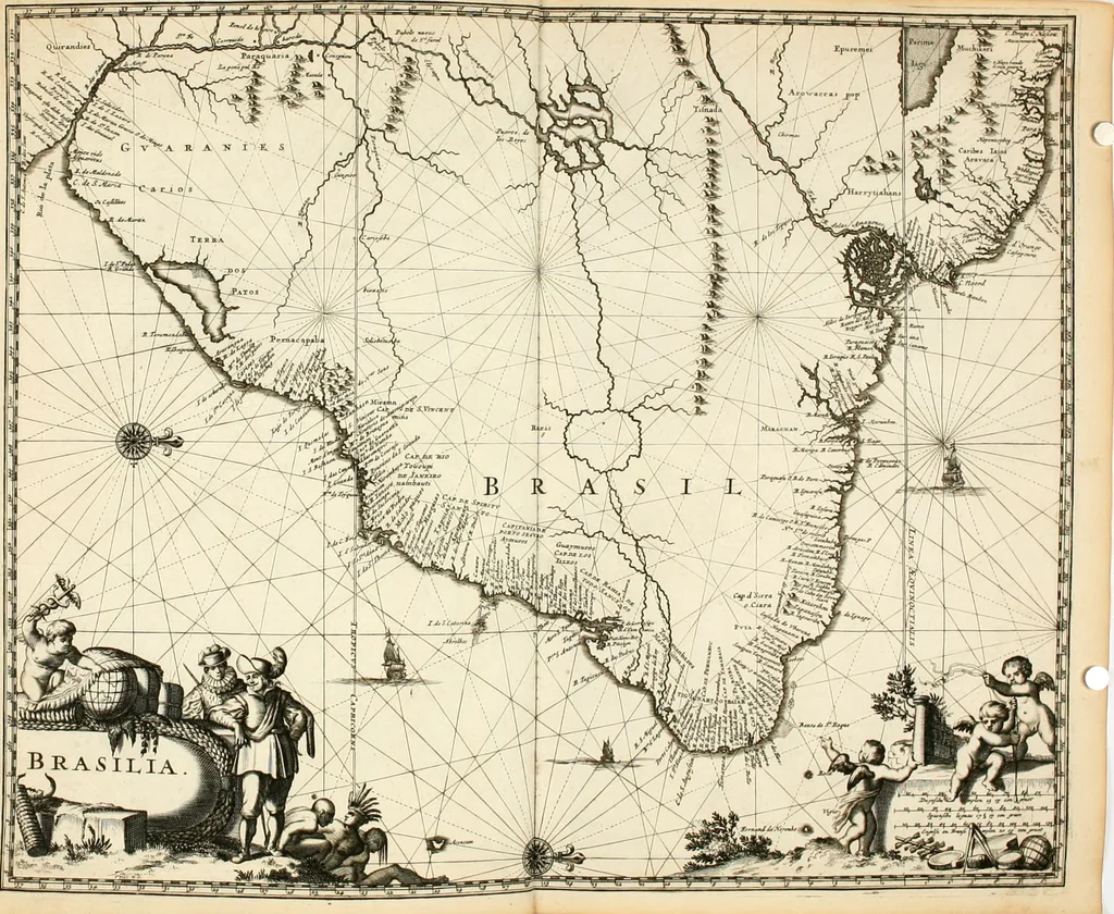 An illustration from De nieuwe en onbekende weereld, of, Beschryving van America en 't zuid-land : vervaetende d'oorsprong der Americaenen en zuid-landers, gedenkwaerdige togten derwaerds, gelegendheid der vaste kusten, eilanden, steden, sterkten, dorpen, tempels, bergen, fonteinen, stroomen, huisen, de natuur van beesten, boomen, planten en vreemde gewasschen, Gods-dienst en zeden, wonderlijke voorvallen, vereeuwde en nieuwe oorlogen: verciert met af-beeldsels na 't leven in America gemaekt,, 1671, leaf 439