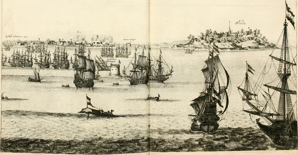 An illustration from De nieuwe en onbekende weereld, of, Beschryving van America en 't zuid-land : vervaetende d'oorsprong der Americaenen en zuid-landers, gedenkwaerdige togten derwaerds, gelegendheid der vaste kusten, eilanden, steden, sterkten, dorpen, tempels, bergen, fonteinen, stroomen, huisen, de natuur van beesten, boomen, planten en vreemde gewasschen, Gods-dienst en zeden, wonderlijke voorvallen, vereeuwde en nieuwe oorlogen: verciert met af-beeldsels na 't leven in America gemaekt,, 1671, leaf 471