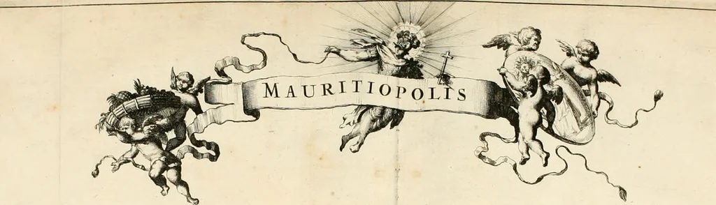 An illustration from De nieuwe en onbekende weereld, of, Beschryving van America en 't zuid-land : vervaetende d'oorsprong der Americaenen en zuid-landers, gedenkwaerdige togten derwaerds, gelegendheid der vaste kusten, eilanden, steden, sterkten, dorpen, tempels, bergen, fonteinen, stroomen, huisen, de natuur van beesten, boomen, planten en vreemde gewasschen, Gods-dienst en zeden, wonderlijke voorvallen, vereeuwde en nieuwe oorlogen: verciert met af-beeldsels na 't leven in America gemaekt,, 1671, leaf 587