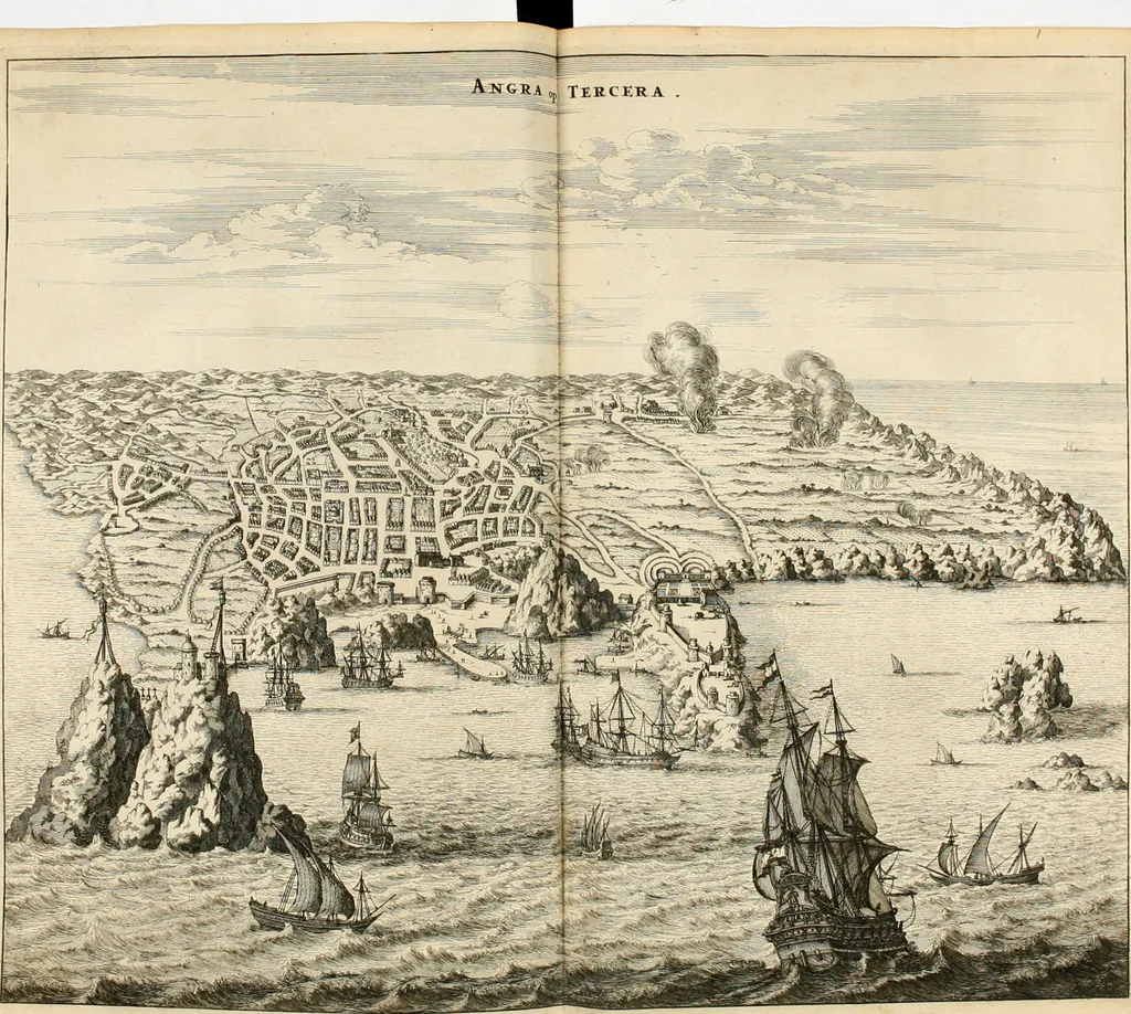 An illustration from De nieuwe en onbekende weereld, of, Beschryving van America en 't zuid-land : vervaetende d'oorsprong der Americaenen en zuid-landers, gedenkwaerdige togten derwaerds, gelegendheid der vaste kusten, eilanden, steden, sterkten, dorpen, tempels, bergen, fonteinen, stroomen, huisen, de natuur van beesten, boomen, planten en vreemde gewasschen, Gods-dienst en zeden, wonderlijke voorvallen, vereeuwde en nieuwe oorlogen: verciert met af-beeldsels na 't leven in America gemaekt,, 1671, leaf 69