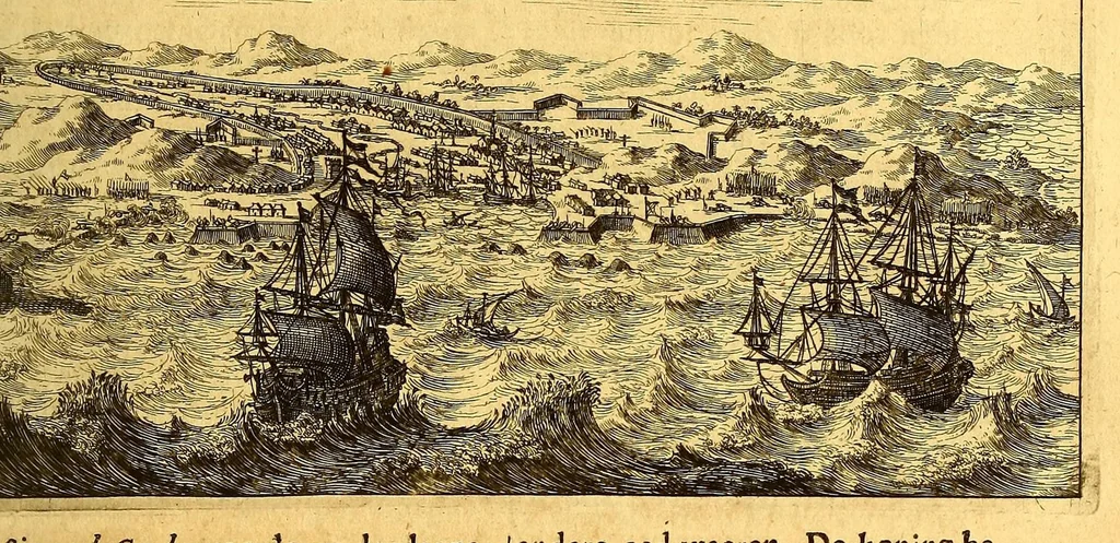 An illustration from De Nieuwe en onbekende Weereld: of Beschryving van America en 't Zuid-Land, : vervaetende d'oorsprong der Americænen en Zuid-Landers, gedenkwaerdige togten derwaerds, gelegendheid der vaste kusten, eilanden, steden, sterkten, dorpen, tempels, bergen, fonteinen, stroomen, huisen, de natuur van beesten, boomen, planten en vreemde gewasschen, gods-dienst en zeden, wonderlijke voorvallen, vereeuwde en nieuwe oorloogen: Verciert met af-beeldsels na 't leven in America gemaekt,, 1671, leaf 139