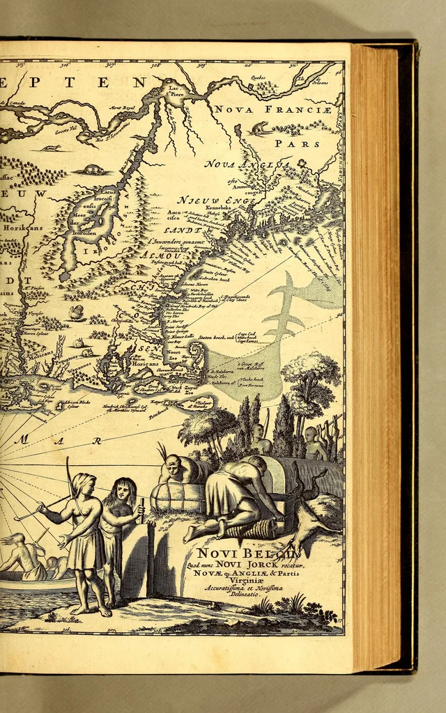 An illustration from De Nieuwe en onbekende Weereld: of Beschryving van America en 't Zuid-Land, : vervaetende d'oorsprong der Americænen en Zuid-Landers, gedenkwaerdige togten derwaerds, gelegendheid der vaste kusten, eilanden, steden, sterkten, dorpen, tempels, bergen, fonteinen, stroomen, huisen, de natuur van beesten, boomen, planten en vreemde gewasschen, gods-dienst en zeden, wonderlijke voorvallen, vereeuwde en nieuwe oorloogen: Verciert met af-beeldsels na 't leven in America gemaekt,, 1671, leaf 161