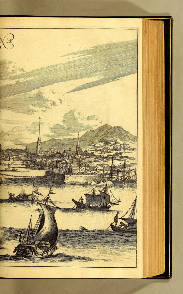An illustration from De Nieuwe en onbekende Weereld: of Beschryving van America en 't Zuid-Land, : vervaetende d'oorsprong der Americænen en Zuid-Landers, gedenkwaerdige togten derwaerds, gelegendheid der vaste kusten, eilanden, steden, sterkten, dorpen, tempels, bergen, fonteinen, stroomen, huisen, de natuur van beesten, boomen, planten en vreemde gewasschen, gods-dienst en zeden, wonderlijke voorvallen, vereeuwde en nieuwe oorloogen: Verciert met af-beeldsels na 't leven in America gemaekt,, 1671, leaf 209