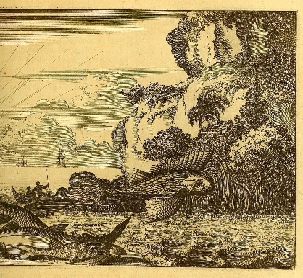 An illustration from De Nieuwe en onbekende Weereld: of Beschryving van America en 't Zuid-Land, : vervaetende d'oorsprong der Americænen en Zuid-Landers, gedenkwaerdige togten derwaerds, gelegendheid der vaste kusten, eilanden, steden, sterkten, dorpen, tempels, bergen, fonteinen, stroomen, huisen, de natuur van beesten, boomen, planten en vreemde gewasschen, gods-dienst en zeden, wonderlijke voorvallen, vereeuwde en nieuwe oorloogen: Verciert met af-beeldsels na 't leven in America gemaekt,, 1671, leaf 307