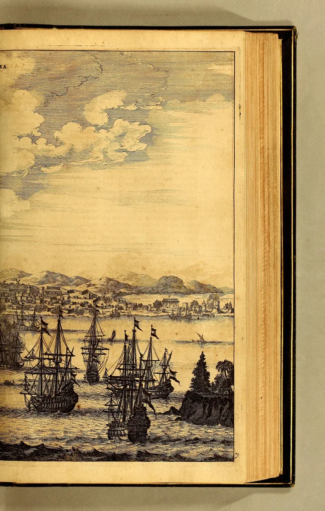 An illustration from De Nieuwe en onbekende Weereld: of Beschryving van America en 't Zuid-Land, : vervaetende d'oorsprong der Americænen en Zuid-Landers, gedenkwaerdige togten derwaerds, gelegendheid der vaste kusten, eilanden, steden, sterkten, dorpen, tempels, bergen, fonteinen, stroomen, huisen, de natuur van beesten, boomen, planten en vreemde gewasschen, gods-dienst en zeden, wonderlijke voorvallen, vereeuwde en nieuwe oorloogen: Verciert met af-beeldsels na 't leven in America gemaekt,, 1671, leaf 461
