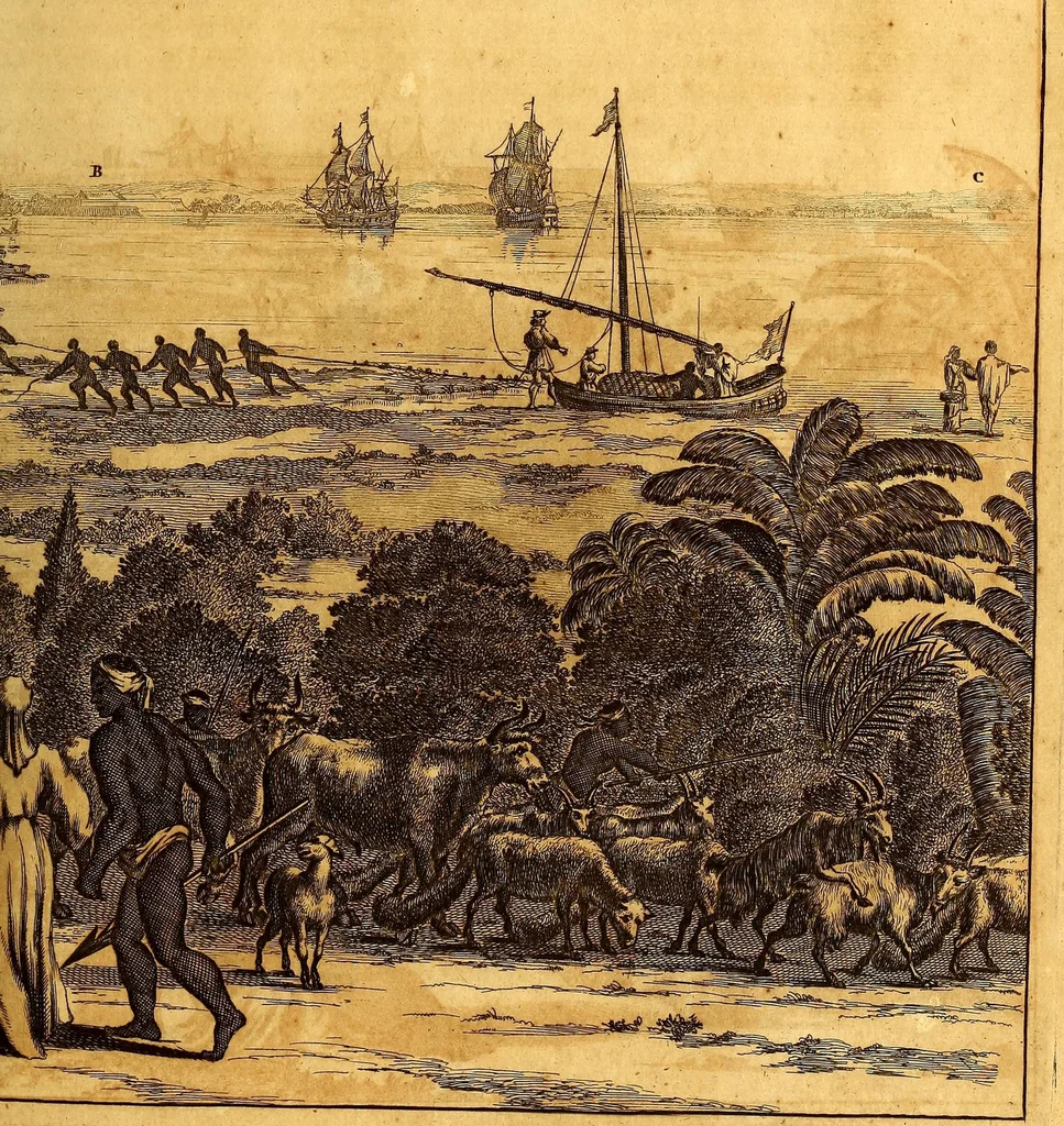 An illustration from De Nieuwe en onbekende Weereld: of Beschryving van America en 't Zuid-Land, : vervaetende d'oorsprong der Americænen en Zuid-Landers, gedenkwaerdige togten derwaerds, gelegendheid der vaste kusten, eilanden, steden, sterkten, dorpen, tempels, bergen, fonteinen, stroomen, huisen, de natuur van beesten, boomen, planten en vreemde gewasschen, gods-dienst en zeden, wonderlijke voorvallen, vereeuwde en nieuwe oorloogen: Verciert met af-beeldsels na 't leven in America gemaekt,, 1671, leaf 579