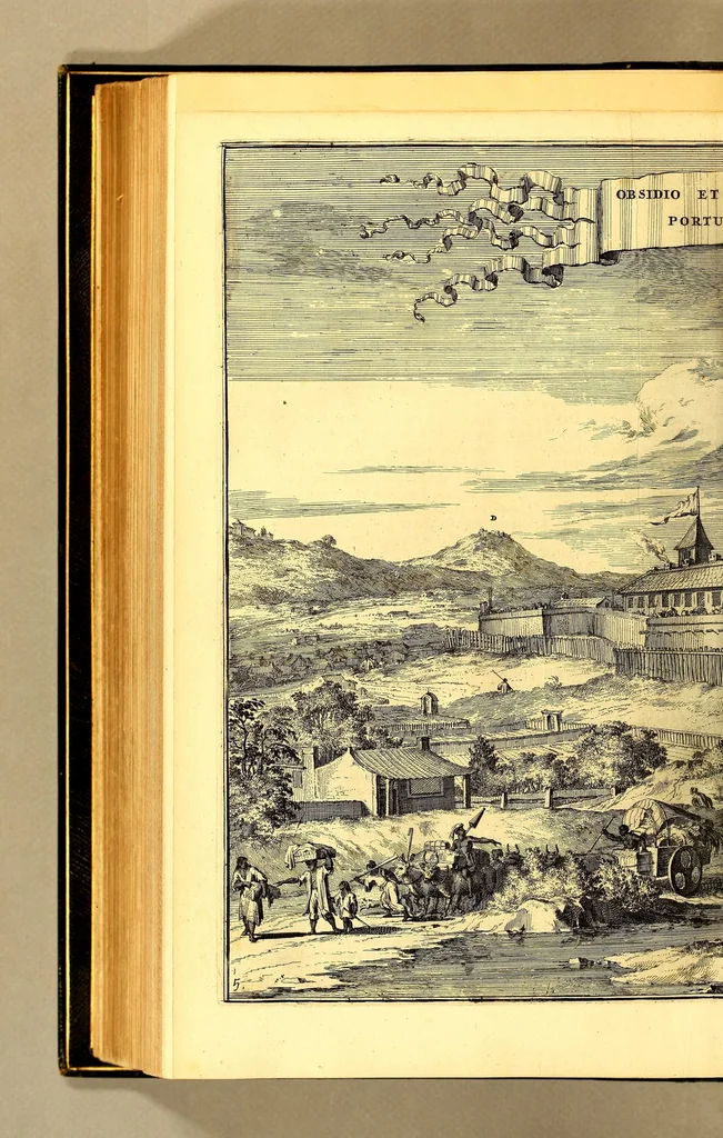 An illustration from De Nieuwe en onbekende Weereld: of Beschryving van America en 't Zuid-Land, : vervaetende d'oorsprong der Americænen en Zuid-Landers, gedenkwaerdige togten derwaerds, gelegendheid der vaste kusten, eilanden, steden, sterkten, dorpen, tempels, bergen, fonteinen, stroomen, huisen, de natuur van beesten, boomen, planten en vreemde gewasschen, gods-dienst en zeden, wonderlijke voorvallen, vereeuwde en nieuwe oorloogen: Verciert met af-beeldsels na 't leven in America gemaekt,, 1671, leaf 620