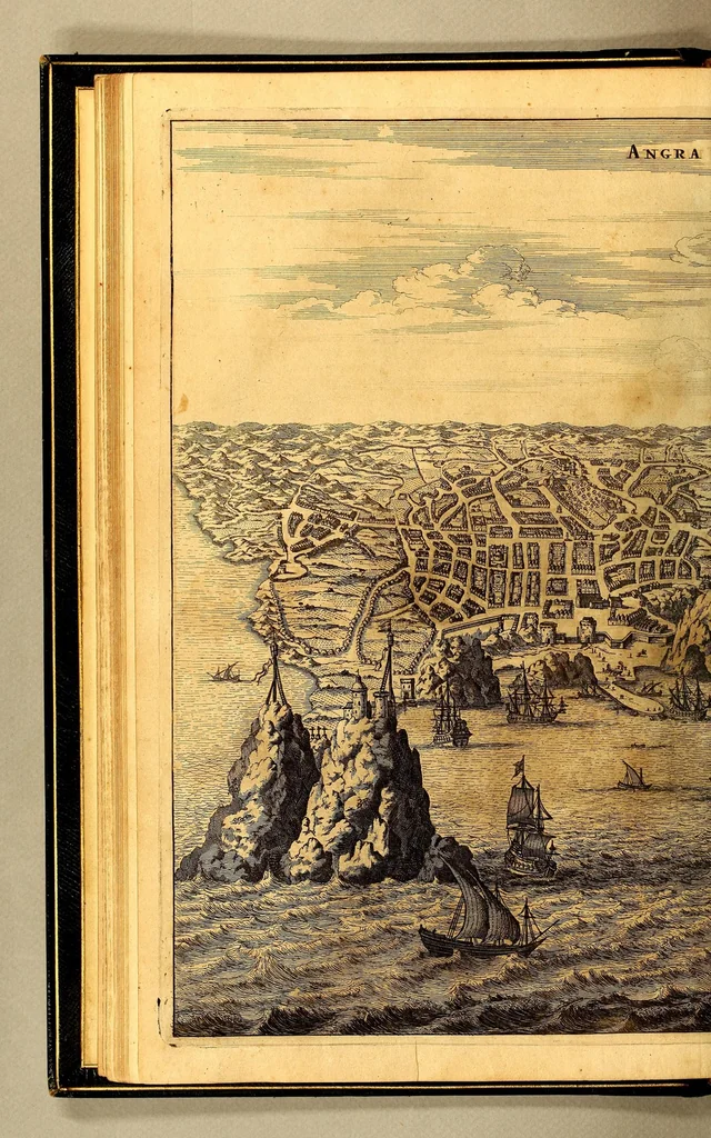 An illustration from De Nieuwe en onbekende Weereld: of Beschryving van America en 't Zuid-Land, : vervaetende d'oorsprong der Americænen en Zuid-Landers, gedenkwaerdige togten derwaerds, gelegendheid der vaste kusten, eilanden, steden, sterkten, dorpen, tempels, bergen, fonteinen, stroomen, huisen, de natuur van beesten, boomen, planten en vreemde gewasschen, gods-dienst en zeden, wonderlijke voorvallen, vereeuwde en nieuwe oorloogen: Verciert met af-beeldsels na 't leven in America gemaekt,, 1671, leaf 70