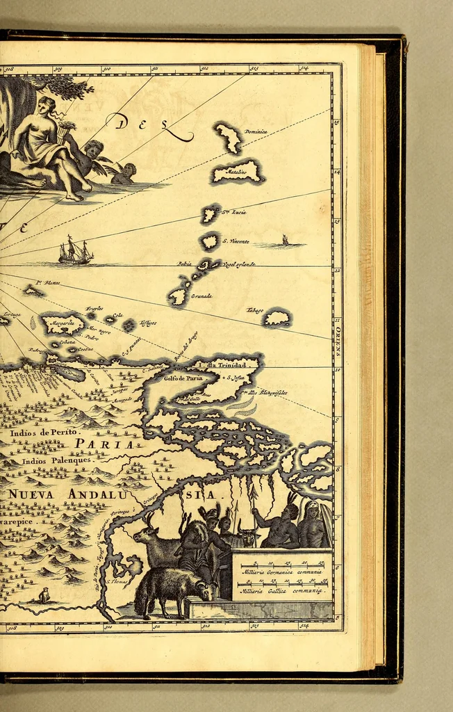 An illustration from De Nieuwe en onbekende Weereld: of Beschryving van America en 't Zuid-Land, : vervaetende d'oorsprong der Americænen en Zuid-Landers, gedenkwaerdige togten derwaerds, gelegendheid der vaste kusten, eilanden, steden, sterkten, dorpen, tempels, bergen, fonteinen, stroomen, huisen, de natuur van beesten, boomen, planten en vreemde gewasschen, gods-dienst en zeden, wonderlijke voorvallen, vereeuwde en nieuwe oorloogen: Verciert met af-beeldsels na 't leven in America gemaekt,, 1671, leaf 755