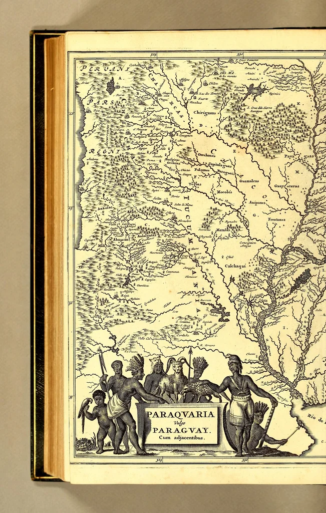 An illustration from De Nieuwe en onbekende Weereld: of Beschryving van America en 't Zuid-Land, : vervaetende d'oorsprong der Americænen en Zuid-Landers, gedenkwaerdige togten derwaerds, gelegendheid der vaste kusten, eilanden, steden, sterkten, dorpen, tempels, bergen, fonteinen, stroomen, huisen, de natuur van beesten, boomen, planten en vreemde gewasschen, gods-dienst en zeden, wonderlijke voorvallen, vereeuwde en nieuwe oorloogen: Verciert met af-beeldsels na 't leven in America gemaekt,, 1671, leaf 760