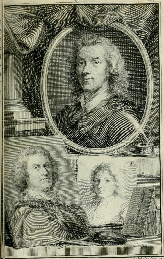 An illustration from De nieuwe schouburg der Nederlantsche kunstschilders en schilderessen: waer in levens-en kunstbedryven der tans levende en reets overleedene schilders, die van Houbraken, noch eenig ander schryver, zyn aengeteekend, verhaelt worden, 1750, leaf 142