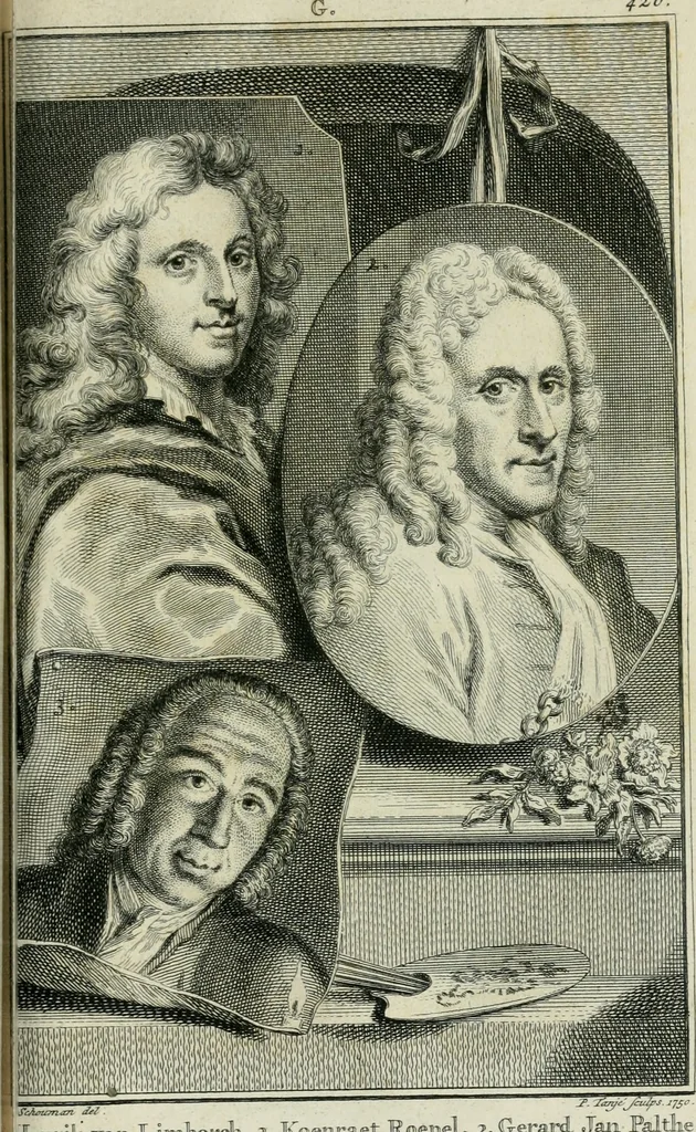 An illustration from De nieuwe schouburg der Nederlantsche kunstschilders en schilderessen: waer in levens-en kunstbedryven der tans levende en reets overleedene schilders, die van Houbraken, noch eenig ander schryver, zyn aengeteekend, verhaelt worden, 1750, leaf 464