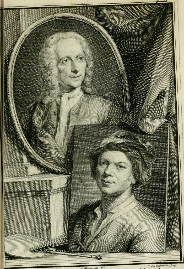 An illustration from De nieuwe schouburg der Nederlantsche kunstschilders en schilderessen: waer in levens-en kunstbedryven der tans levende en reets overleedene schilders, die van Houbraken, noch eenig ander schryver, zyn aengeteekend, verhaelt worden, 1750, leaf 142