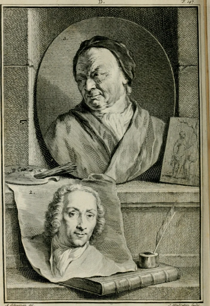An illustration from De nieuwe schouburg der Nederlantsche kunstschilders en schilderessen: waer in levens-en kunstbedryven der tans levende en reets overleedene schilders, die van Houbraken, noch eenig ander schryver, zyn aengeteekend, verhaelt worden, 1750, leaf 175