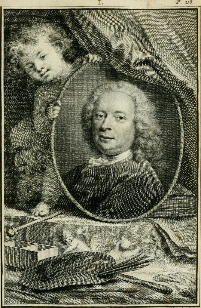 An illustration from De nieuwe schouburg der Nederlantsche kunstschilders en schilderessen: waer in levens-en kunstbedryven der tans levende en reets overleedene schilders, die van Houbraken, noch eenig ander schryver, zyn aengeteekend, verhaelt worden, 1750, leaf 256