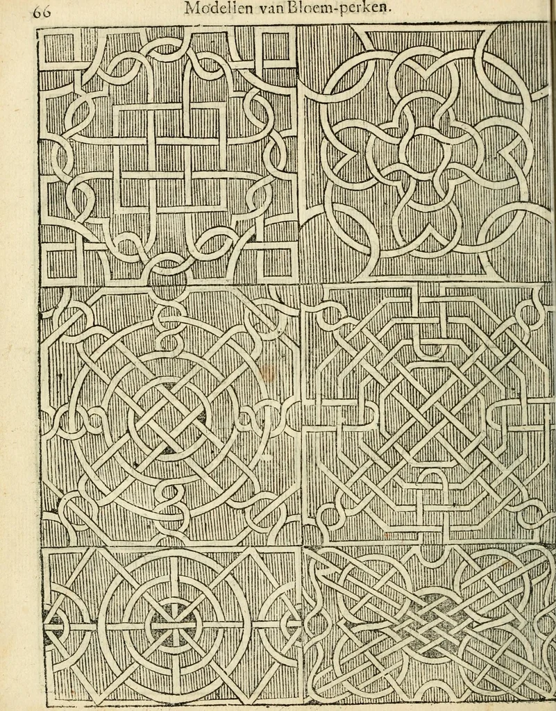 An illustration from Den nederlandtsen hovenier : zijnde het I. deel van het Vermakelijck land-leven, beschrijbende alderhande princelijke en heerlijcke lusthoven en hofsteden; en hoeman de selve, met veelderley uytnemende boomen, bloemen en kruyden, kan beplanted, bezaeyen, en vercieren ..., 1699, leaf 100