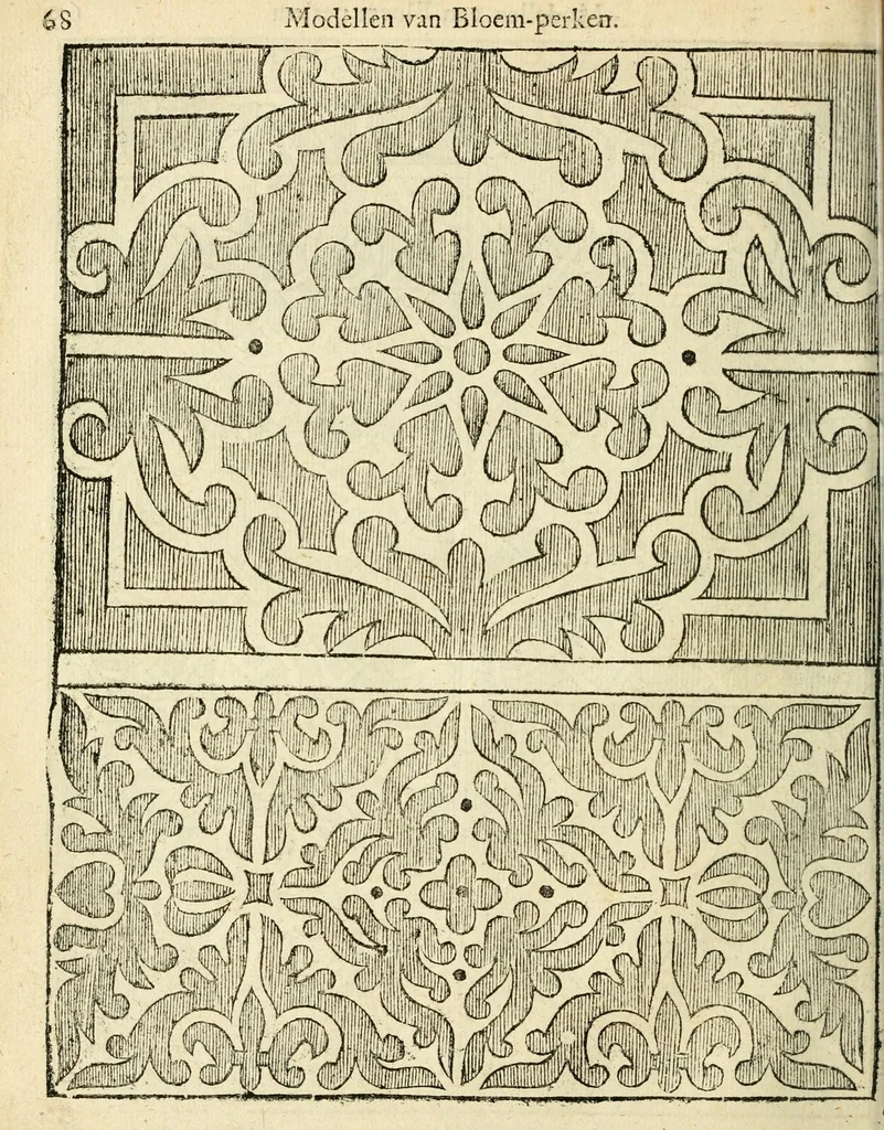 An illustration from Den nederlandtsen hovenier : zijnde het I. deel van het Vermakelijck land-leven, beschrijbende alderhande princelijke en heerlijcke lusthoven en hofsteden; en hoeman de selve, met veelderley uytnemende boomen, bloemen en kruyden, kan beplanted, bezaeyen, en vercieren ..., 1699, leaf 102