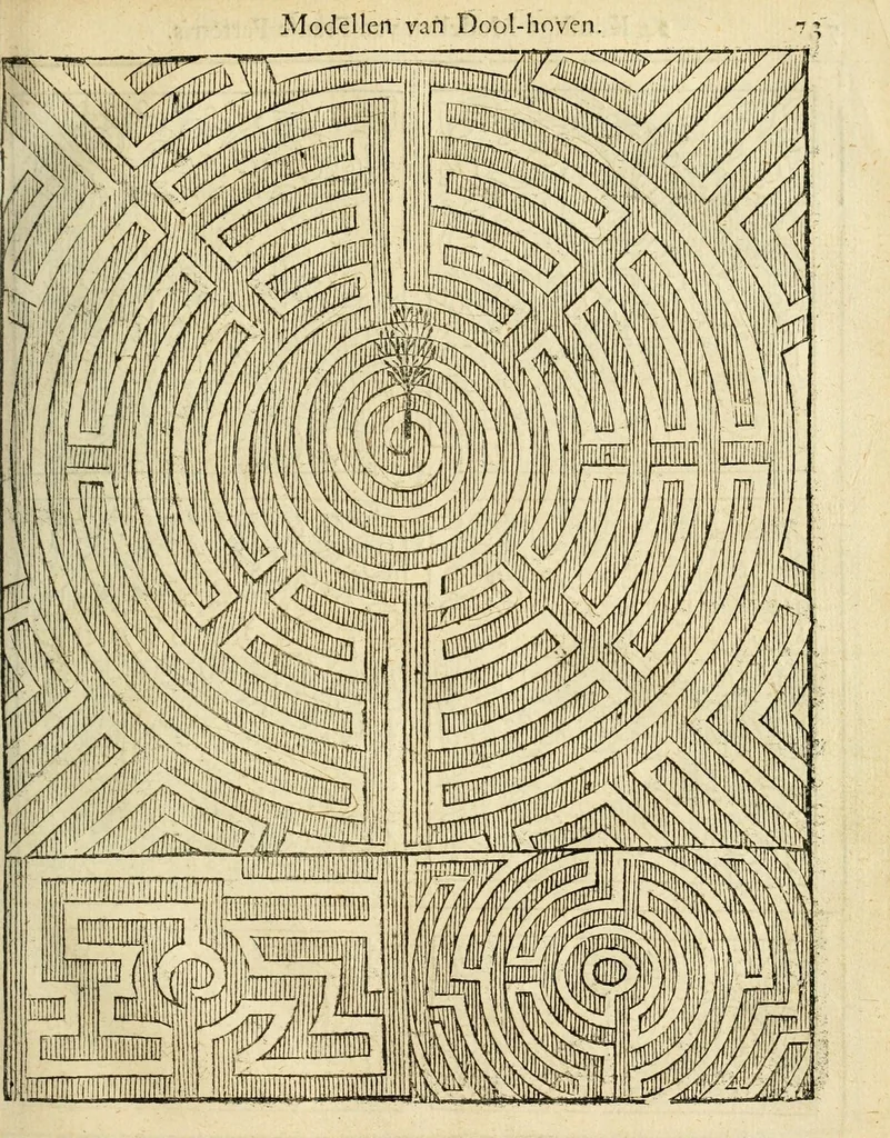 An illustration from Den nederlandtsen hovenier : zijnde het I. deel van het Vermakelijck land-leven, beschrijbende alderhande princelijke en heerlijcke lusthoven en hofsteden; en hoeman de selve, met veelderley uytnemende boomen, bloemen en kruyden, kan beplanted, bezaeyen, en vercieren ..., 1699, leaf 107