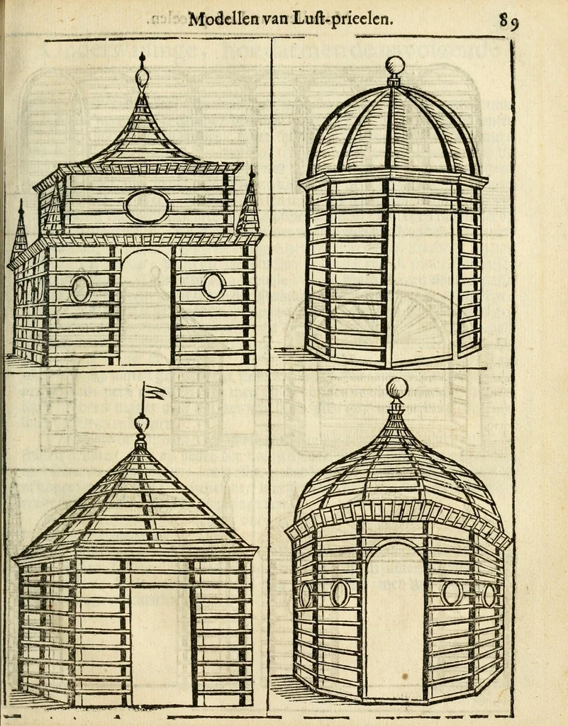 An illustration from Den nederlandtsen hovenier : zijnde het I. deel van het Vermakelijck land-leven, beschrijbende alderhande princelijke en heerlijcke lusthoven en hofsteden; en hoeman de selve, met veelderley uytnemende boomen, bloemen en kruyden, kan beplanted, bezaeyen, en vercieren ..., 1699, leaf 123