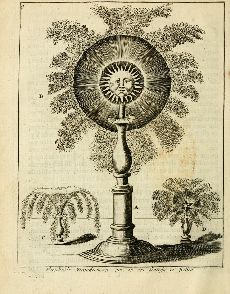 An illustration from Den nederlandtsen hovenier : zijnde het I. deel van het Vermakelijck land-leven, beschrijbende alderhande princelijke en heerlijcke lusthoven en hofsteden; en hoeman de selve, met veelderley uytnemende boomen, bloemen en kruyden, kan beplanted, bezaeyen, en vercieren ..., 1699, leaf 24