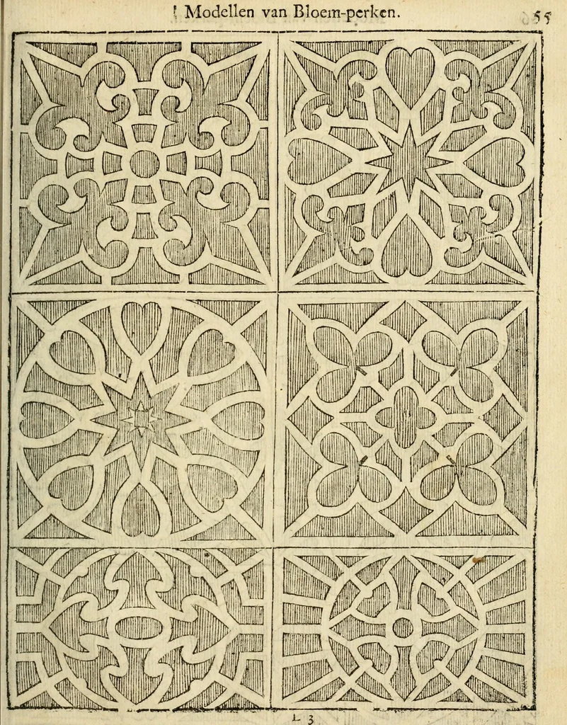An illustration from Den nederlandtsen hovenier : zijnde het I. deel van het Vermakelijck land-leven, beschrijbende alderhande princelijke en heerlijcke lusthoven en hofsteden; en hoeman de selve, met veelderley uytnemende boomen, bloemen en kruyden, kan beplanted, bezaeyen, en vercieren ..., 1699, leaf 89