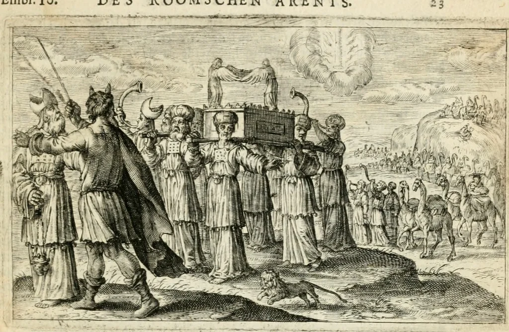 An illustration from Den onderganck des roomschen arents door den noordschen leeuw : af-ghebeeldt in verscheyden konstige figuren, met sin-rijcke verklaringhen der selver, beydes in en buyten rijm ... met een verhael van den doodt des koninghs, 1642, leaf 40
