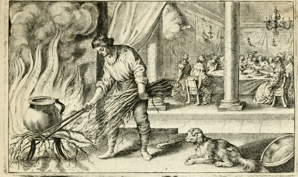 An illustration from Den onderganck des roomschen arents door den noordschen leeuw : af-ghebeeldt in verscheyden konstige figuren, met sin-rijcke verklaringhen der selver, beydes in en buyten rijm ... met een verhael van den doodt des koninghs, 1642, leaf 58