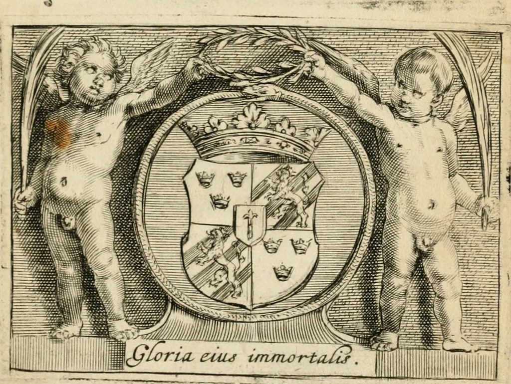 An illustration from Den onderganck des roomschen arents door den noordschen leeuw : af-ghebeeldt in verscheyden konstige figuren, met sin-rijcke verklaringhen der selver, beydes in en buyten rijm ... met een verhael van den doodt des koninghs, 1642, leaf 6