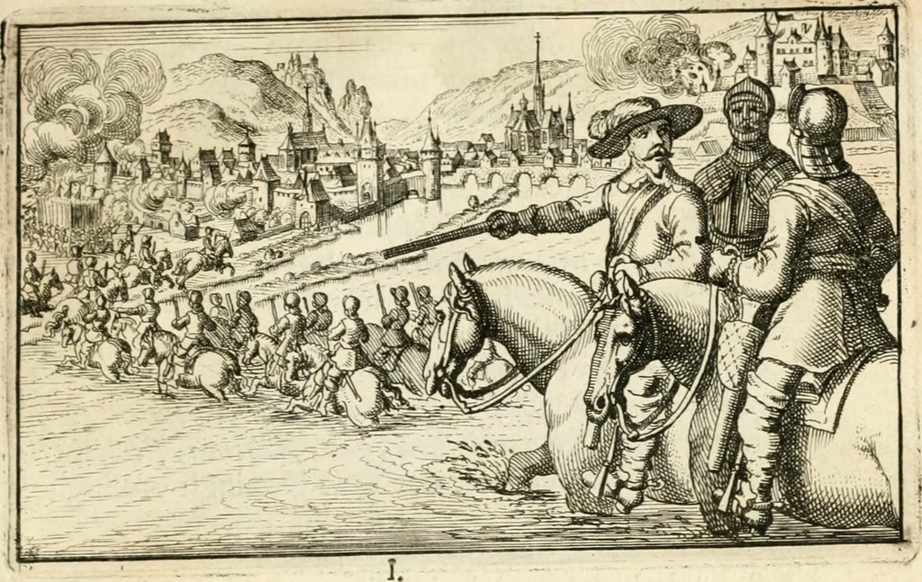 An illustration from Den onderganck des roomschen arents door den noordschen leeuw : af-ghebeeldt in verscheyden konstige figuren, met sin-rijcke verklaringhen der selver, beydes in en buyten rijm ... met een verhael van den doodt des koninghs, 1642, leaf 78