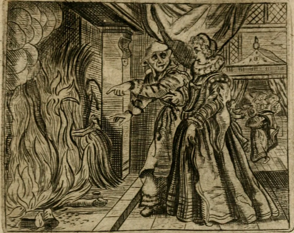 An illustration from Spiegel van den ouden ende nieuwen-tijt : bestaende uyt spreeck-woorden, ontleent van de voorige ende jegenwoordige eeuwe, verlustigt door menichte van sinne-beelden, met gedichten en prenten daer op passende, 1648, leaf 118