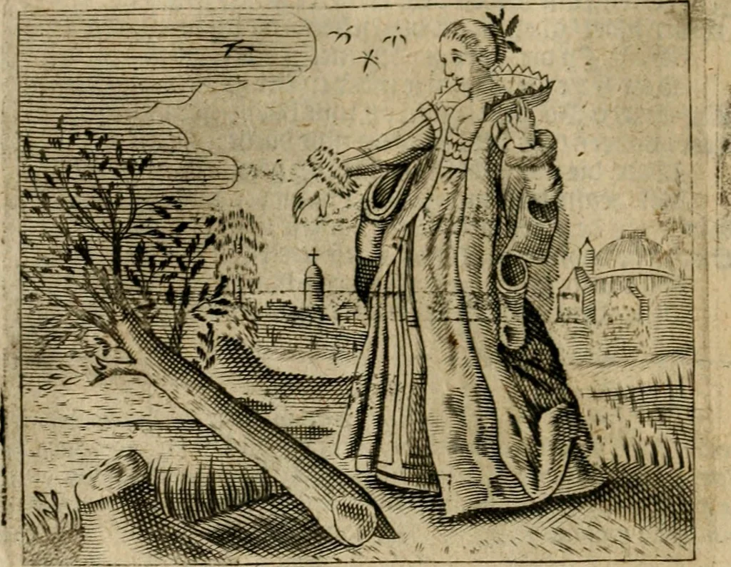 An illustration from Spiegel van den ouden ende nieuwen-tijt : bestaende uyt spreeck-woorden, ontleent van de voorige ende jegenwoordige eeuwe, verlustigt door menichte van sinne-beelden, met gedichten en prenten daer op passende, 1648, leaf 125
