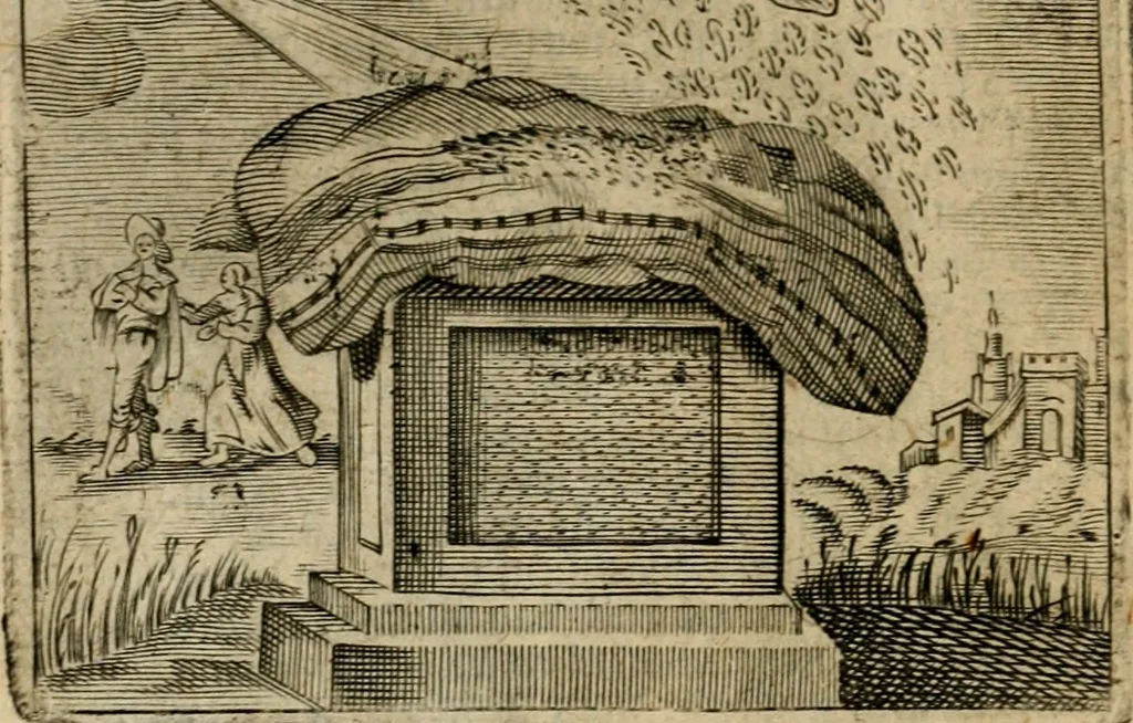 An illustration from Spiegel van den ouden ende nieuwen-tijt : bestaende uyt spreeck-woorden, ontleent van de voorige ende jegenwoordige eeuwe, verlustigt door menichte van sinne-beelden, met gedichten en prenten daer op passende, 1648, leaf 127
