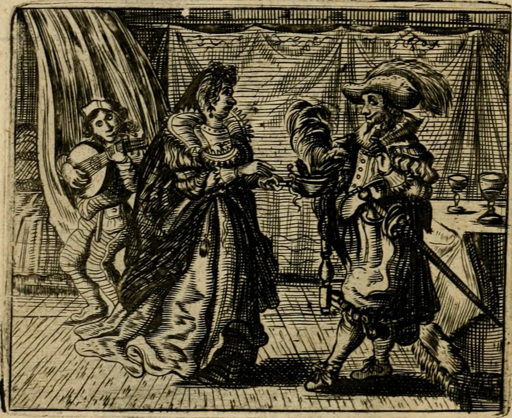 An illustration from Spiegel van den ouden ende nieuwen-tijt : bestaende uyt spreeck-woorden, ontleent van de voorige ende jegenwoordige eeuwe, verlustigt door menichte van sinne-beelden, met gedichten en prenten daer op passende, 1648, leaf 131