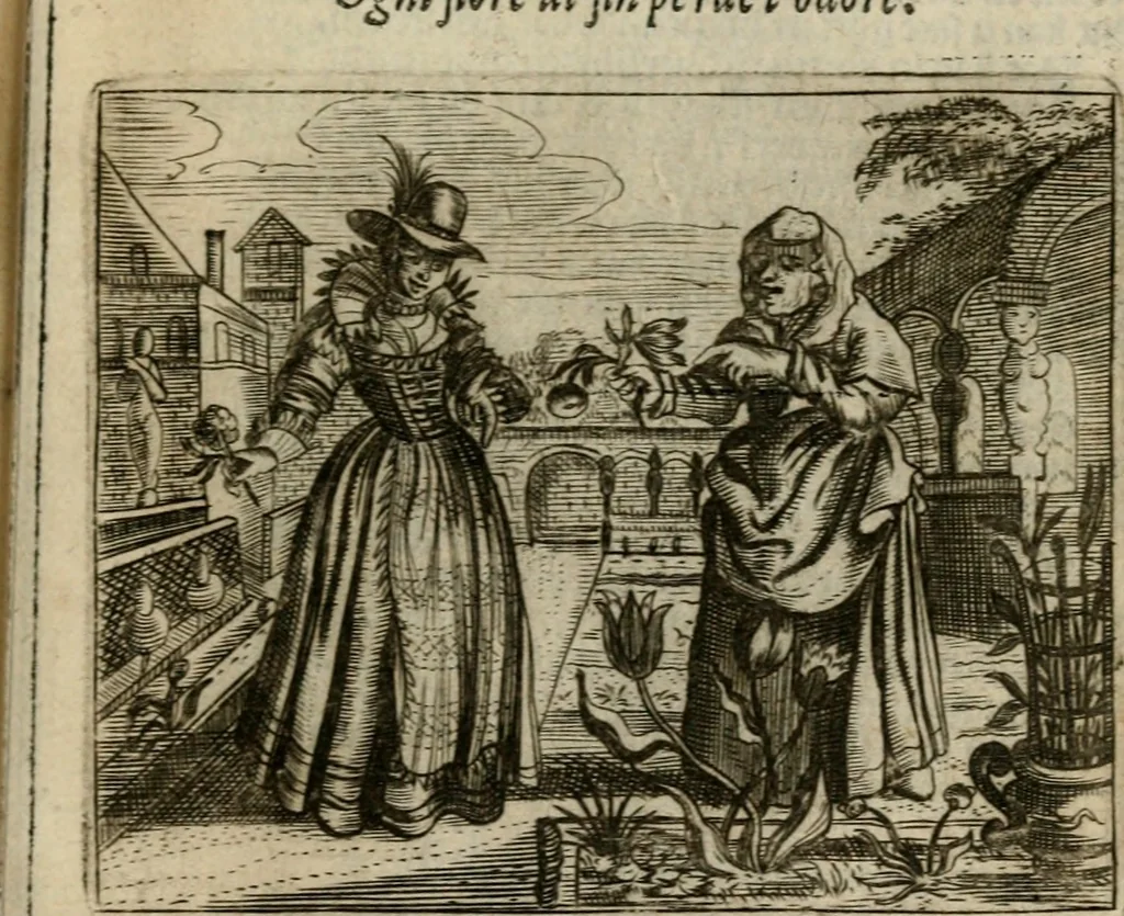 An illustration from Spiegel van den ouden ende nieuwen-tijt : bestaende uyt spreeck-woorden, ontleent van de voorige ende jegenwoordige eeuwe, verlustigt door menichte van sinne-beelden, met gedichten en prenten daer op passende, 1648, leaf 142