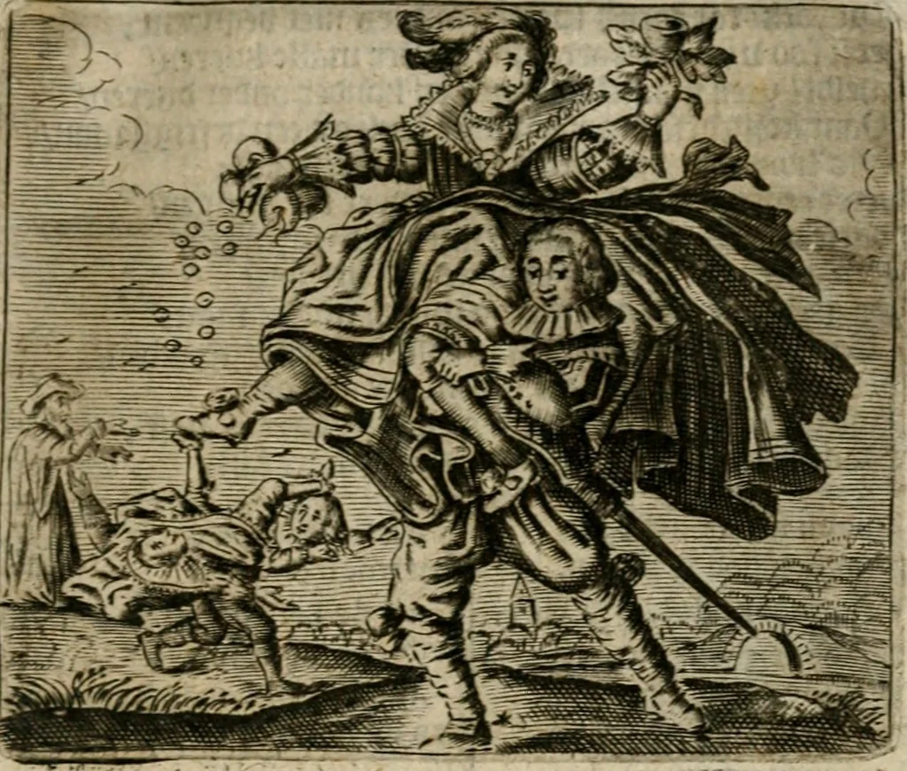 An illustration from Spiegel van den ouden ende nieuwen-tijt : bestaende uyt spreeck-woorden, ontleent van de voorige ende jegenwoordige eeuwe, verlustigt door menichte van sinne-beelden, met gedichten en prenten daer op passende, 1648, leaf 170