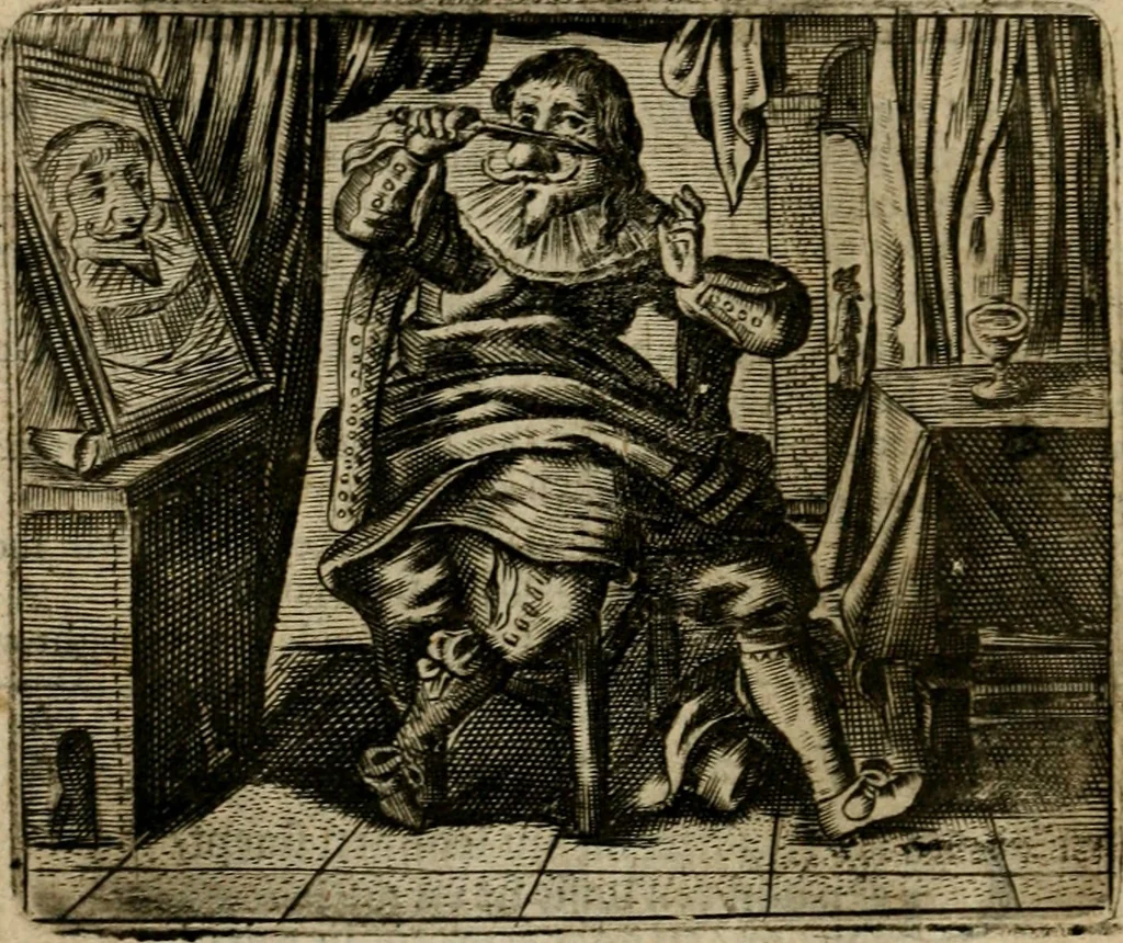An illustration from Spiegel van den ouden ende nieuwen-tijt : bestaende uyt spreeck-woorden, ontleent van de voorige ende jegenwoordige eeuwe, verlustigt door menichte van sinne-beelden, met gedichten en prenten daer op passende, 1648, leaf 179